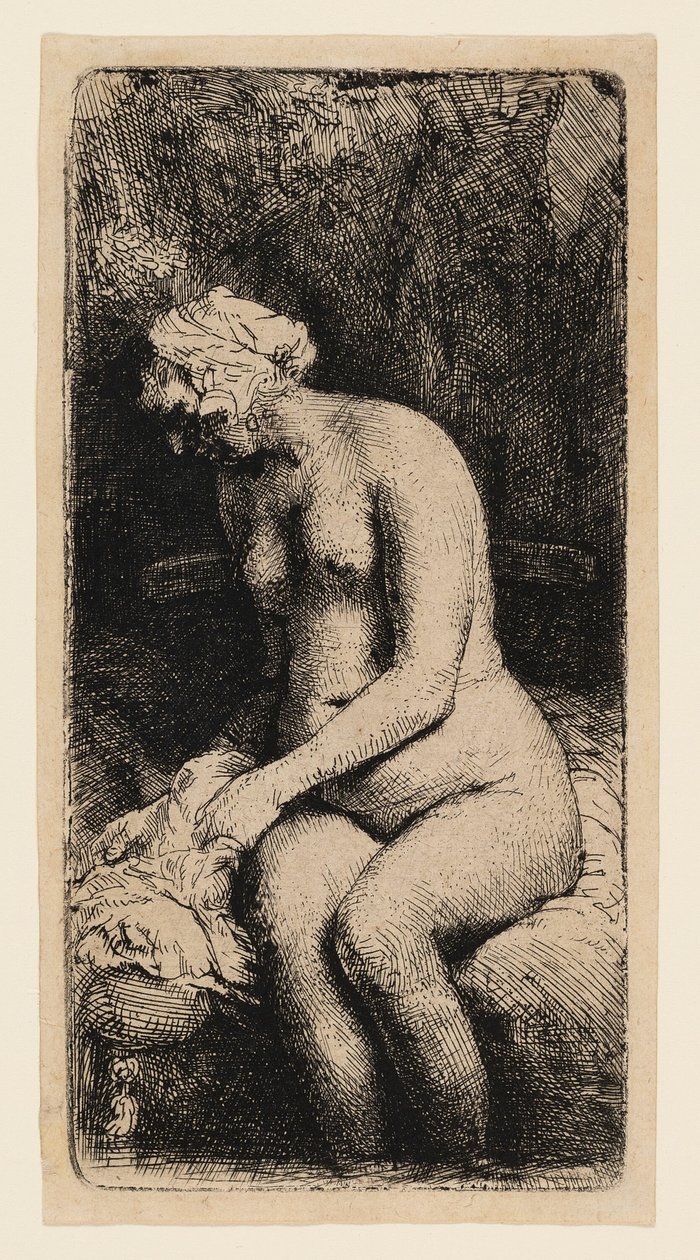 Femme se baignant les pieds dans un ruisseau - Rembrandt van Rijn