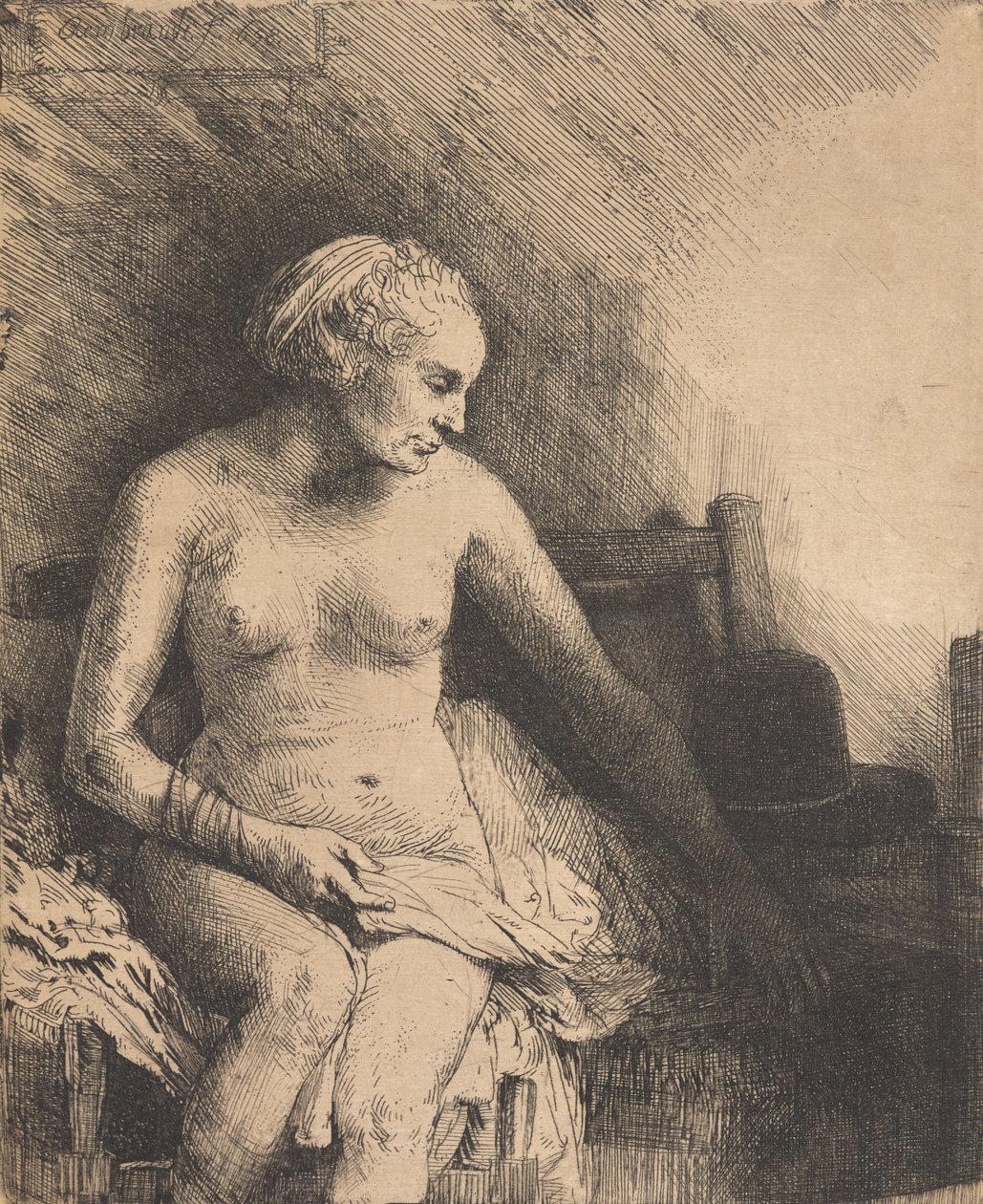 Femme dans son bain, avec un chapeau à côté d