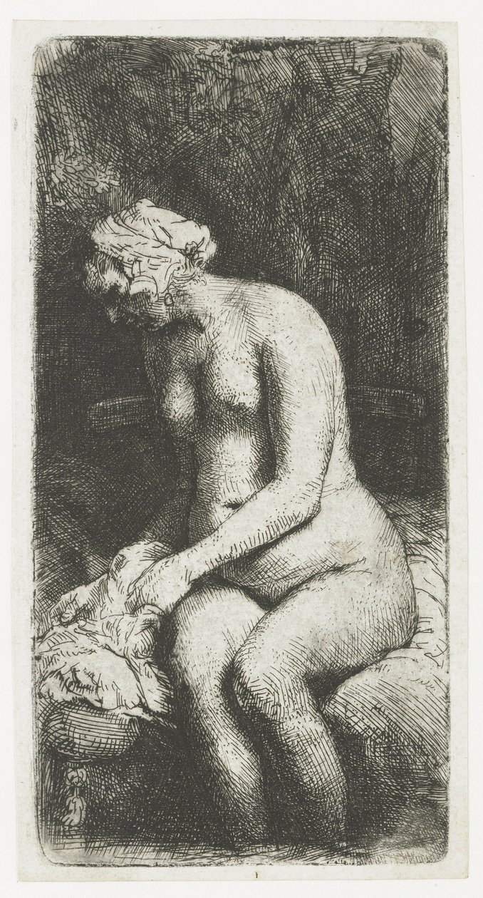 Femme se baignant les pieds dans un ruisseau - Rembrandt van Rijn