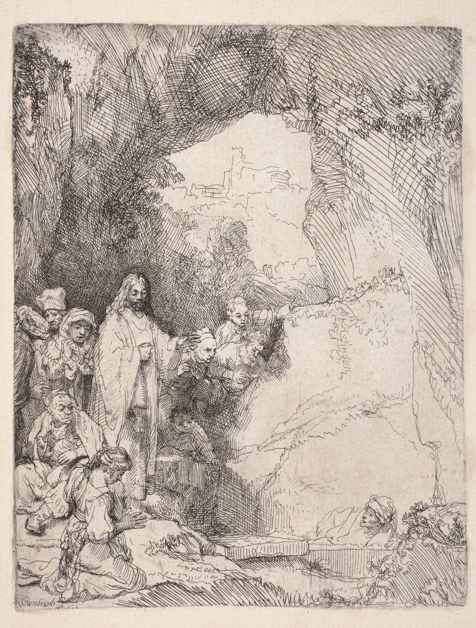 La résurrection de Lazare (petite plaque) - Rembrandt van Rijn