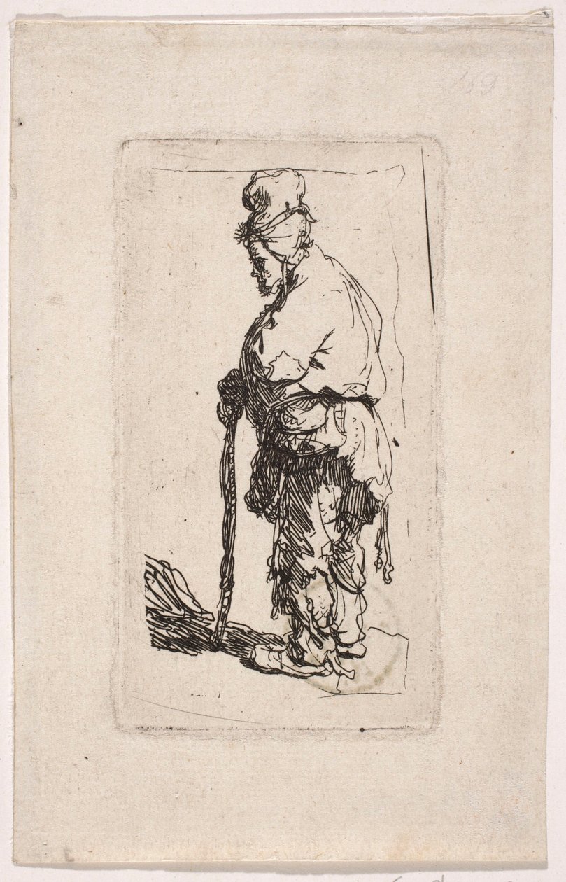 Un mendiant appuyé sur un bâton, tourné vers la gauche - Rembrandt van Rijn