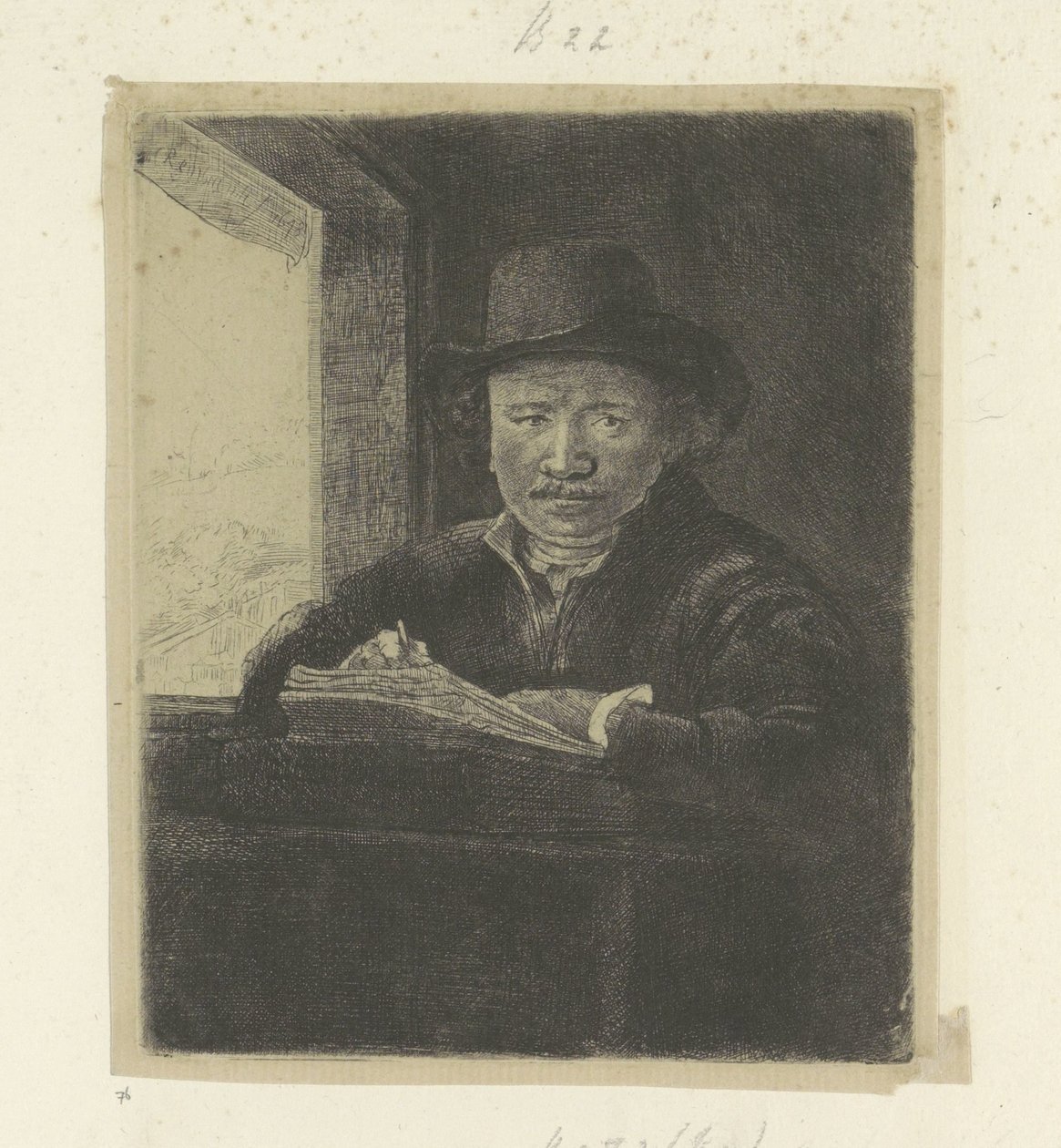 Autoportrait, dessinant à une fenêtre - Rembrandt van Rijn