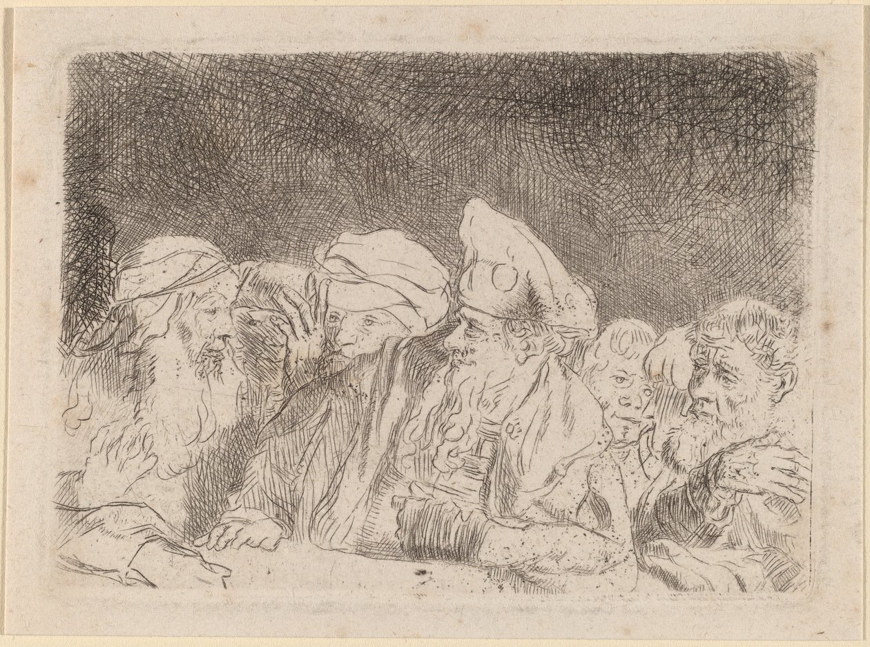 Les Pharisiens Débattant (Fragment de la Gravure des Cent Florins) - Rembrandt van Rijn and William Baillie