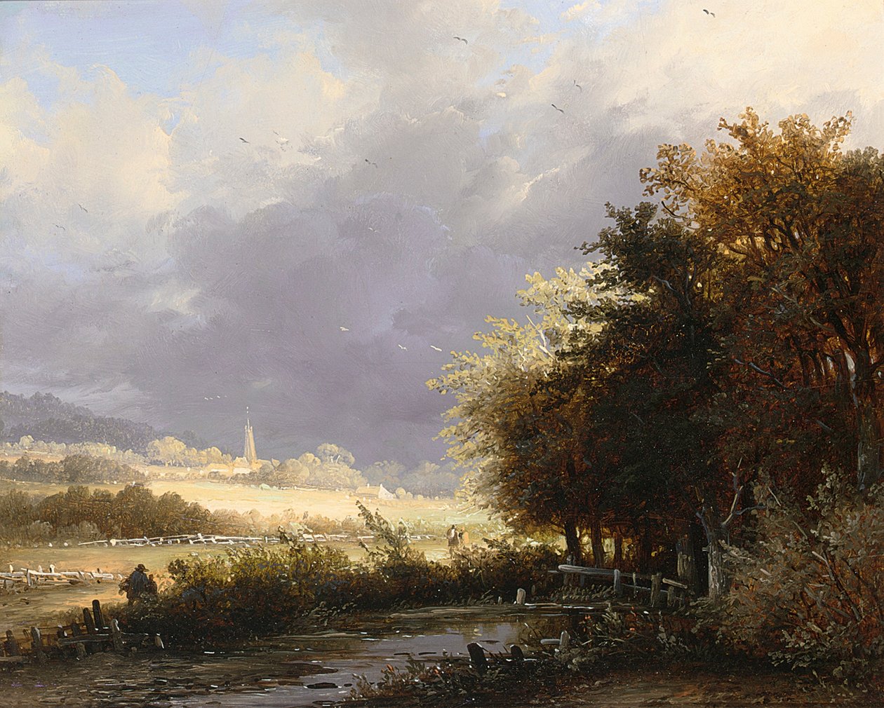 Des personnages sur une route de campagne, un orage qui approche - Remigius Adrianus Haanen