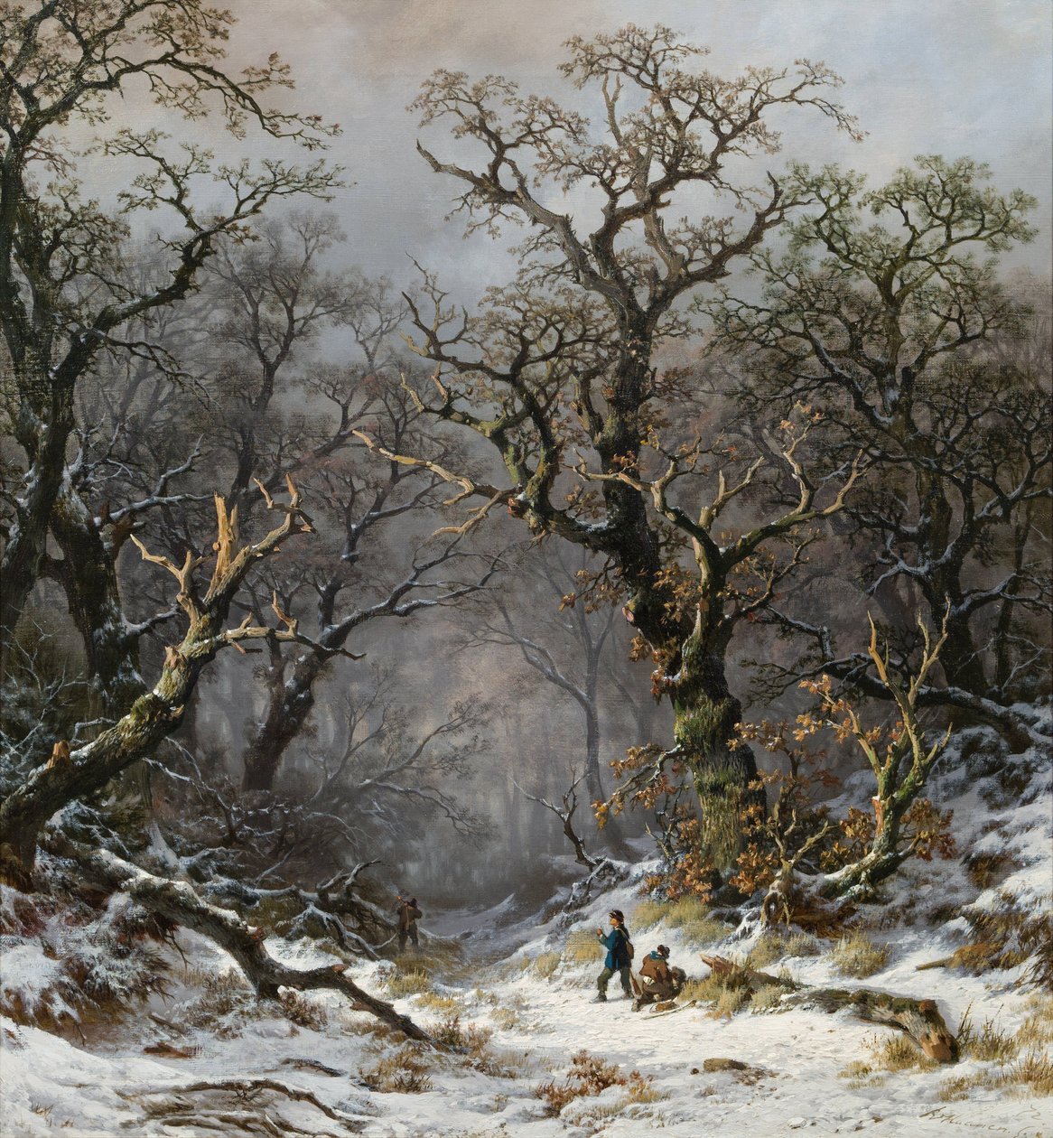 Chasseurs dans la forêt en hiver - Remigius Adrianus Haanen