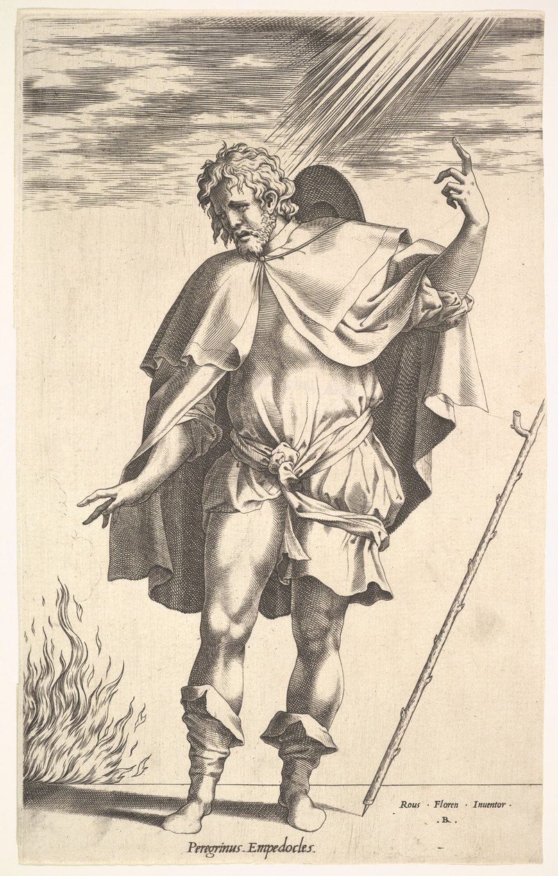 Empédocle, debout de face avec la tête tournée de trois quarts, dirigeant..., vers 1545-63 - Rene Boyvin