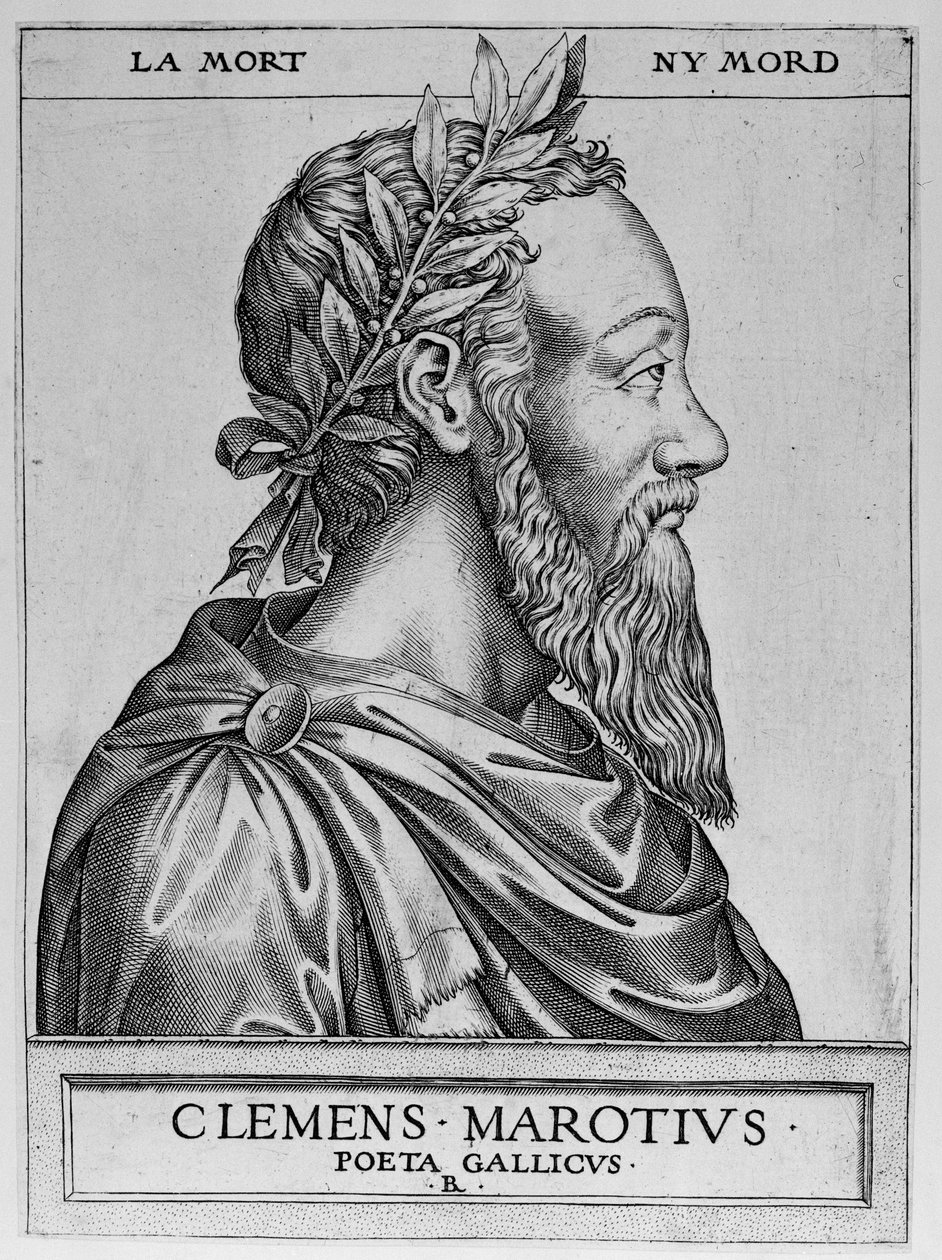 Portrait de Clément des Marets dit Marot (1496-1544), poète français - Clément Marotius poeta gallicus gravure par René Boyvin 1576 - Rene Boyvin