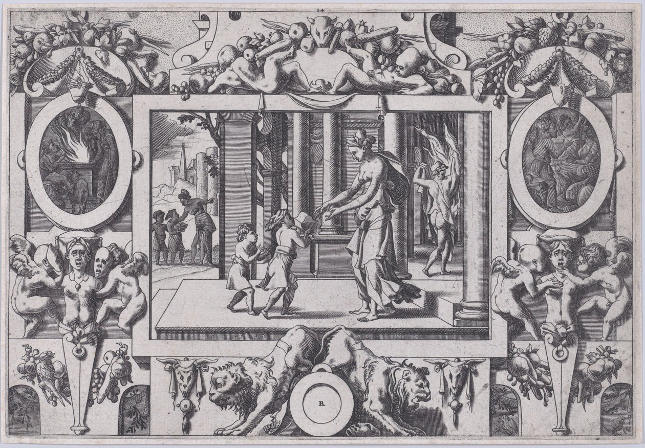 Les enfants de Médée et Jason donnent à Créuse le présent fatal, 1563 - Rene Boyvin