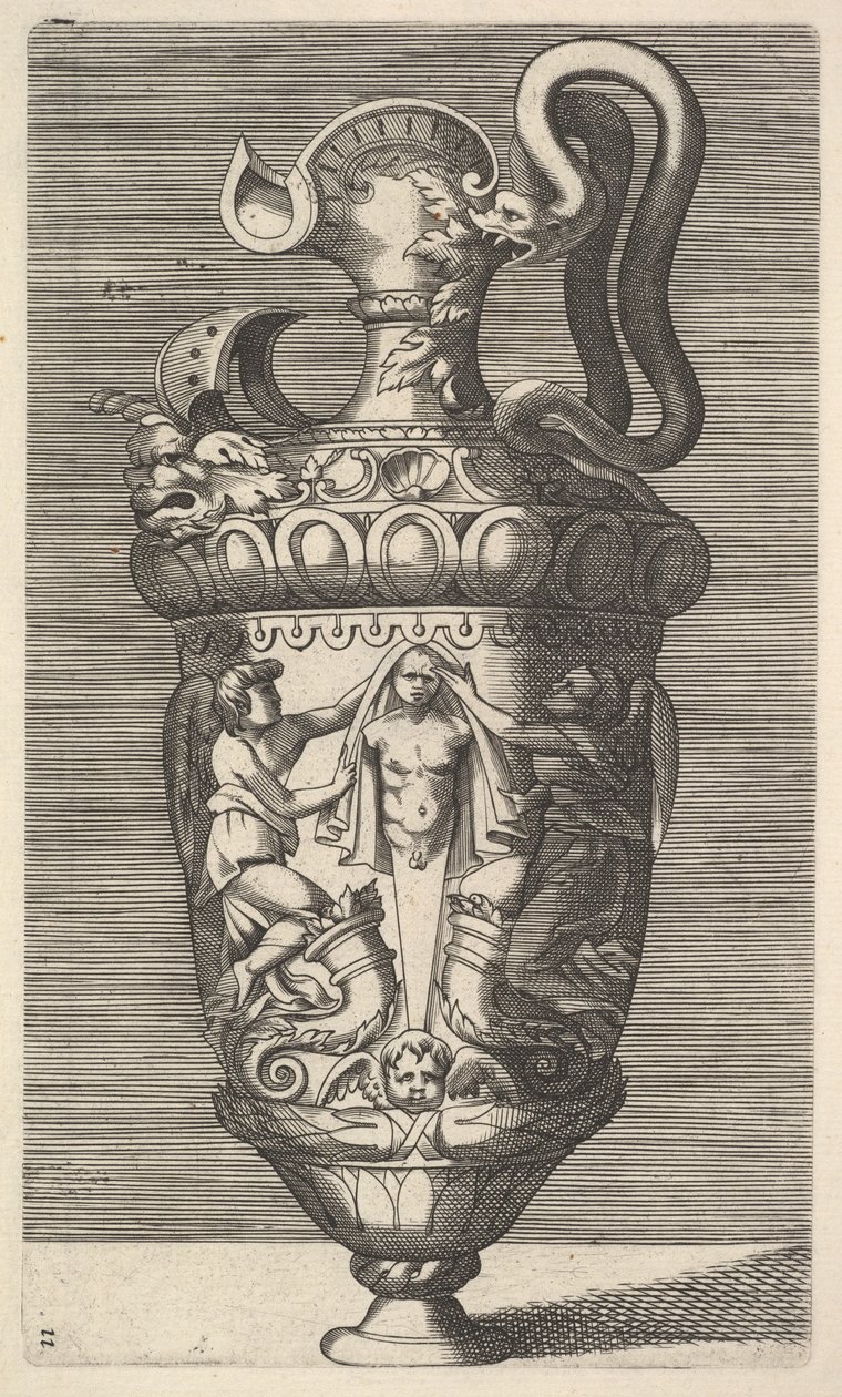 Vase avec deux figures ailées drapant un terme - Rene Boyvin