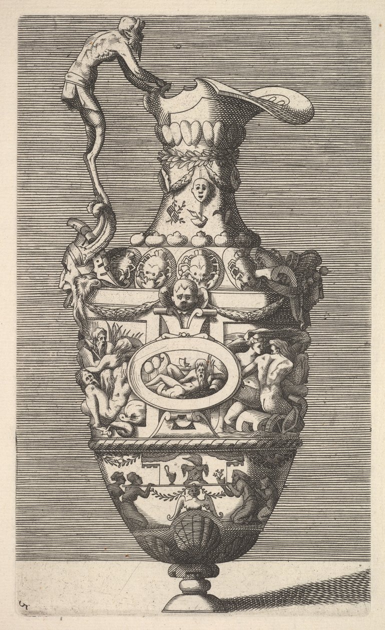 Vase avec un dieu de la rivière dans un médaillon ovale, 17ème siècle - Rene Boyvin
