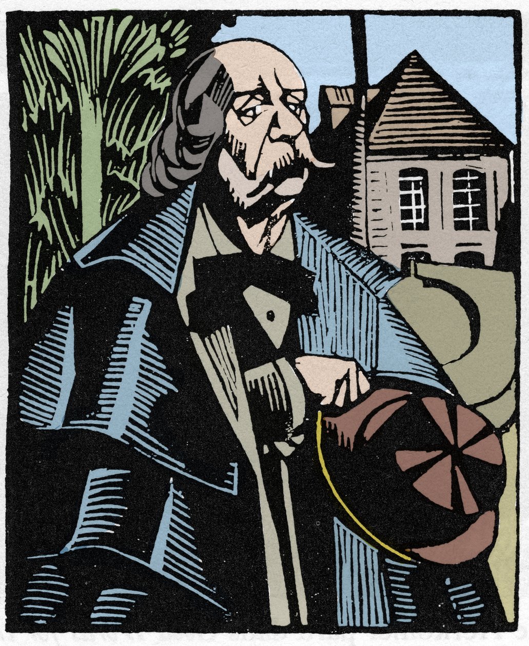 Portrait de Gustave Flaubert (1821-1880). Gravure sur bois par Hermann-Paul (Hermann Paul) (1874-1940) pour le livre de Louis Bertrand « Flaubert à Paris ou Le Mort Vivant ». - Rene George Hermann Paul