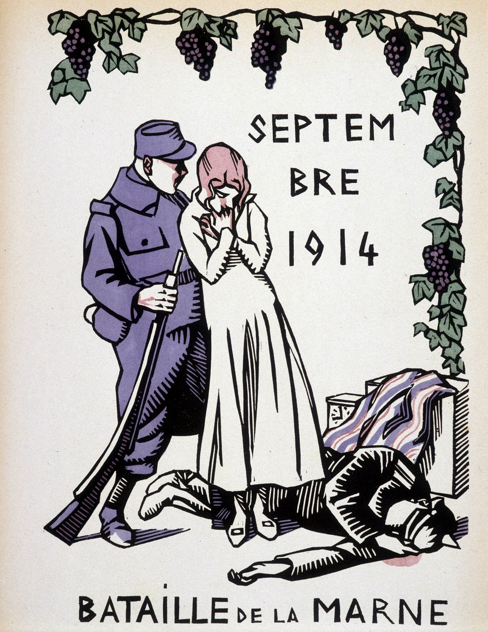 Septembre 1914 : Bataille de la Marne - dessin par Herman Paul, dans « Calendrier de la guerre » éd. 1916 - Rene George Hermann Paul