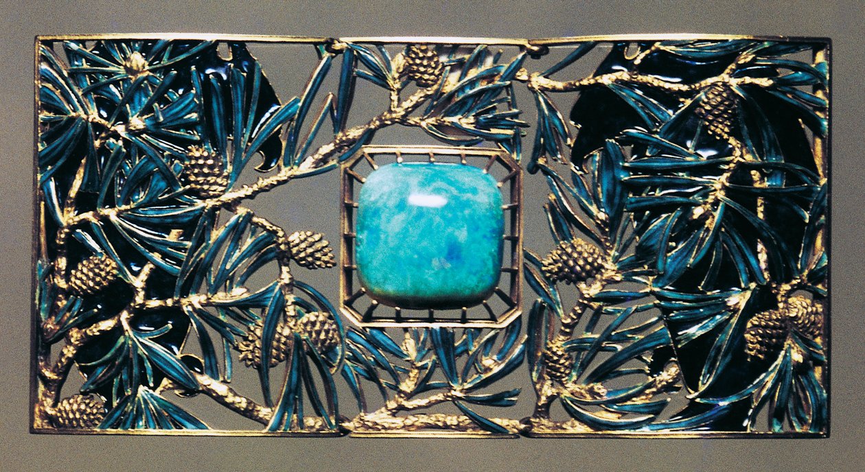 Aigle parmi les pins, pendentif de collier en or, opale et émail - Rene Jules Lalique