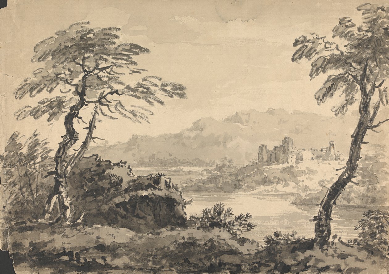 Paysage avec deux arbres et château - Rev. William Gilpin