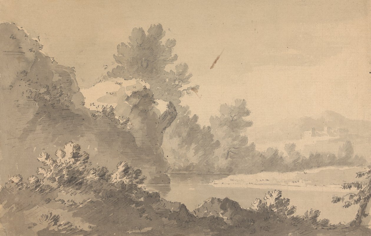 Paysage fluvial avec château au loin - Rev. William Gilpin