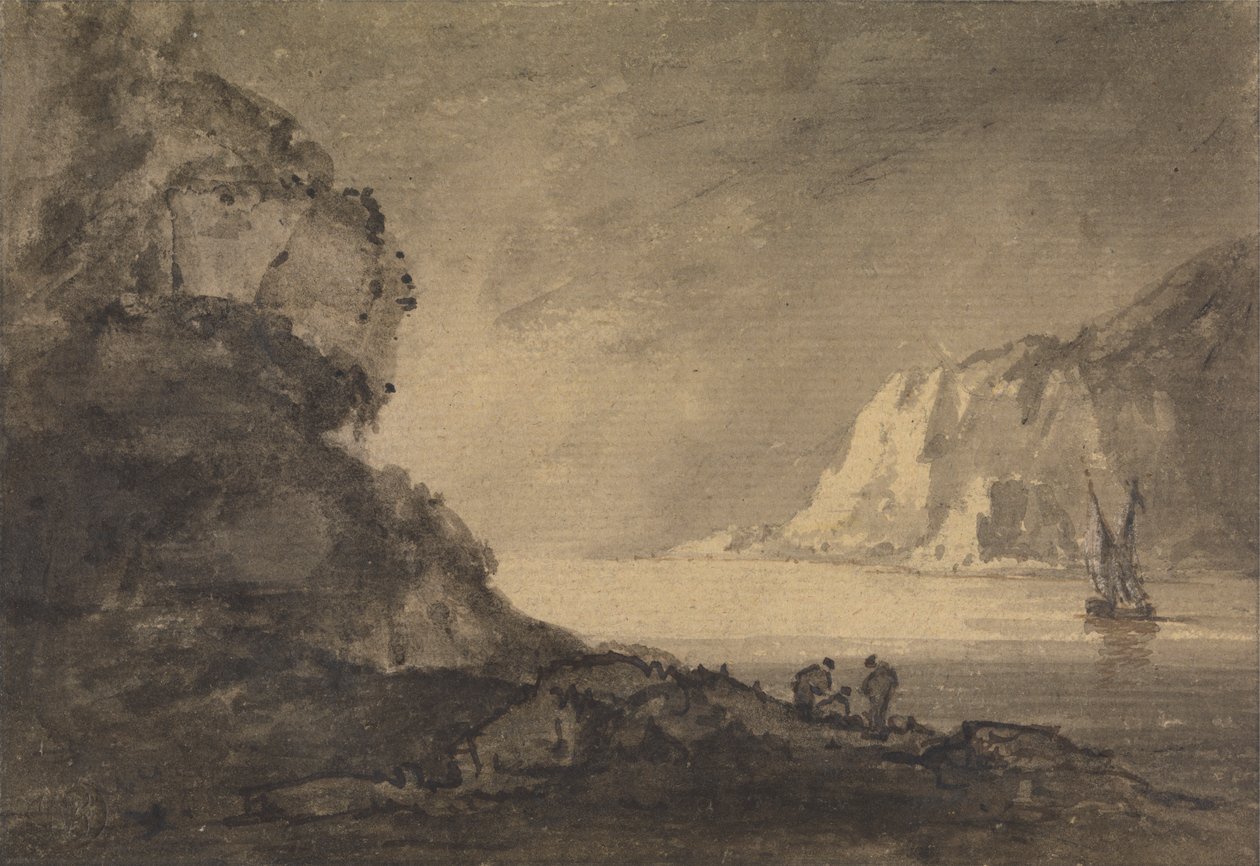 Scène de navigation avec trois figures sur le rivage - Rev. William Gilpin