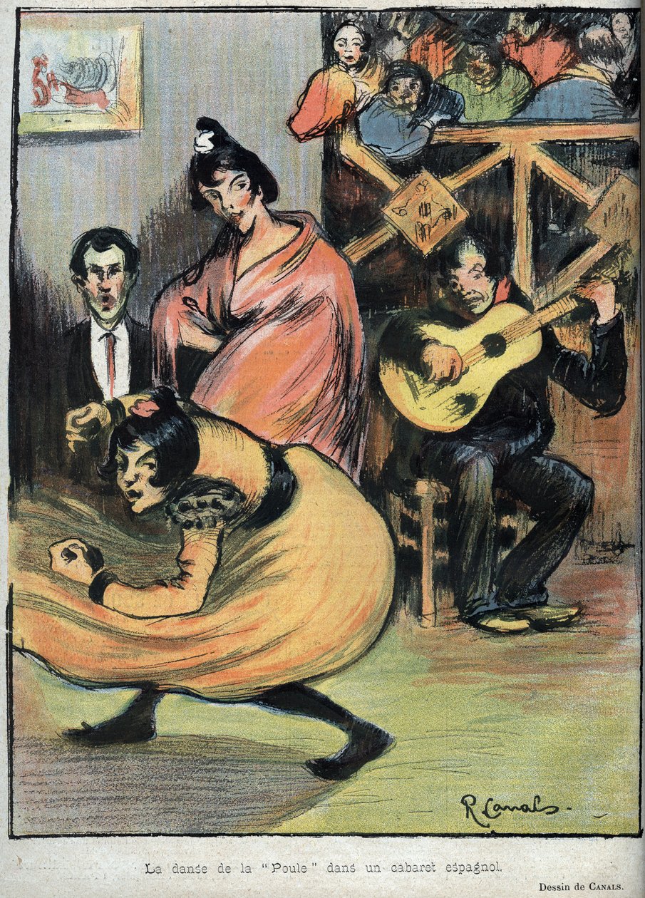 La danse de la poule dans un cabaret espagnol - dessin de R. Canals dans Le Rire de 1898 - Ricardo Canals y Llambi