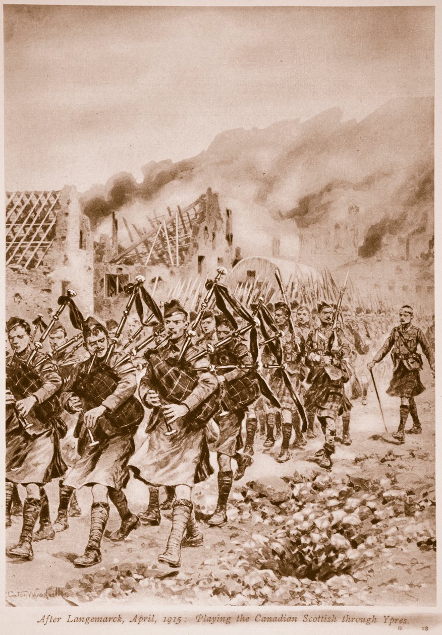 Après Langemarck, avril 1915 : Jouant les Scottish Canadiens à travers Ypres - Richard Caton Woodville junior