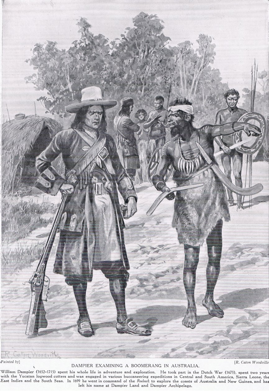 Dampier examinant un boomerang en Australie, vers 1910 - Richard Caton Woodville