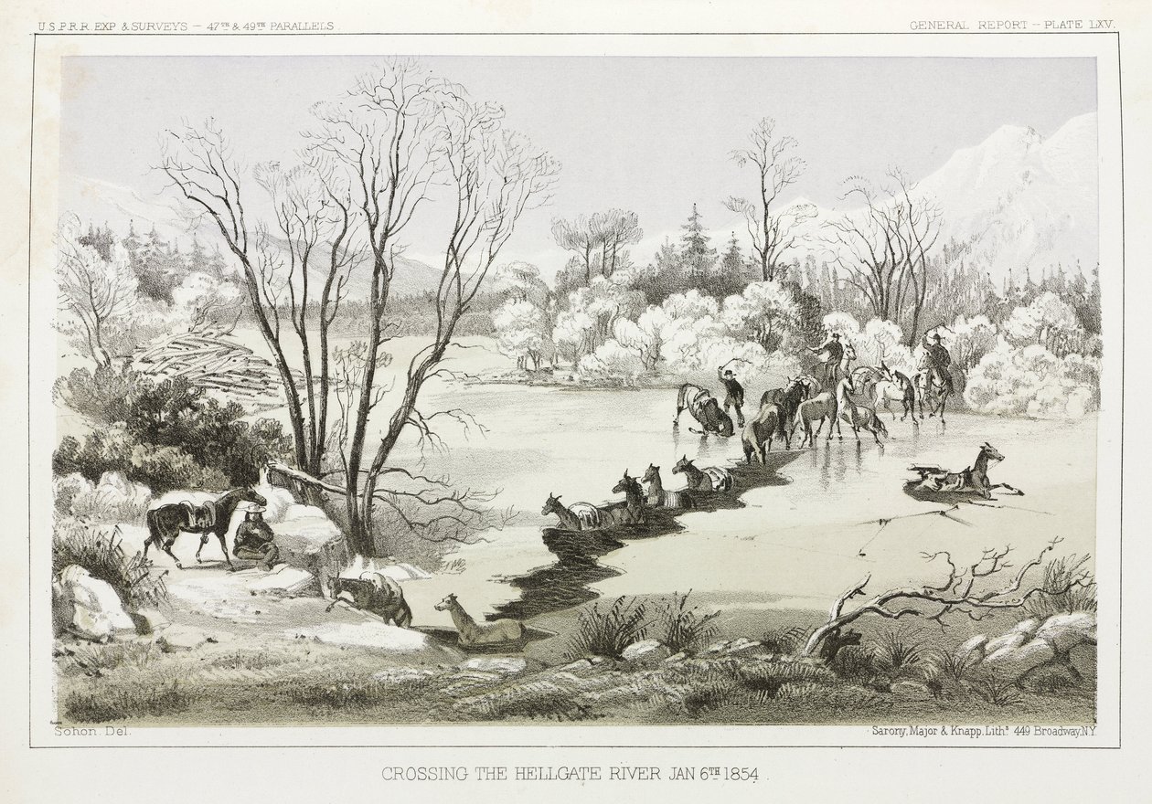 Traversée de la rivière Hellgate, Montana, USA, 6 janvier 1854 - John Pardon