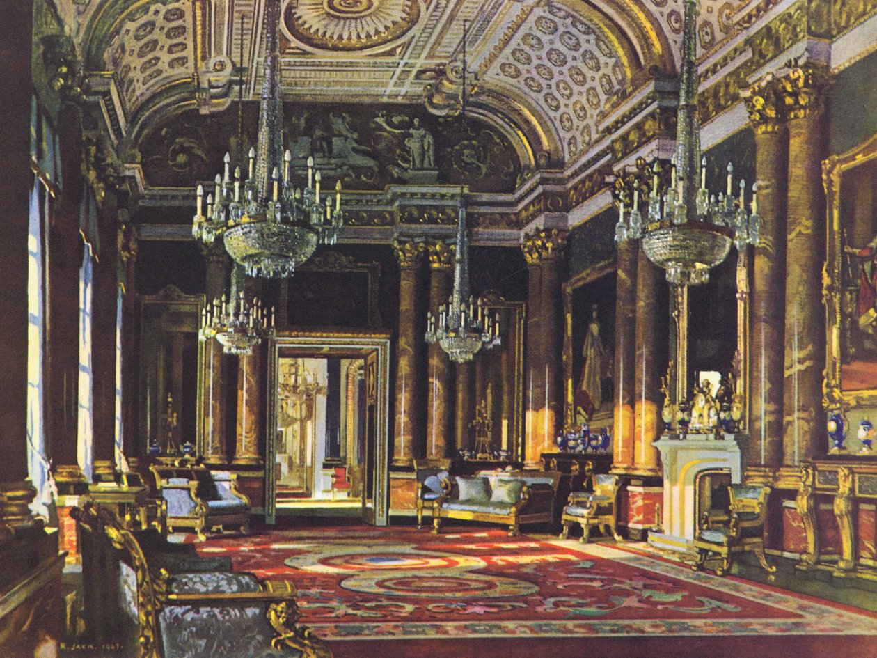 Buckingham Palace, The Blue Drawing Room (lithographie couleur) - Richard (after) Jack