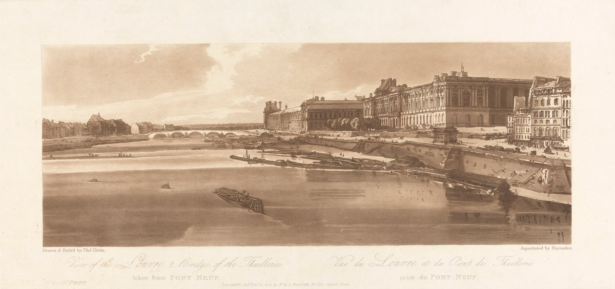 Vue du Louvre et du Pont des Tuileries, prise du Pont Neuf. 1802; Planche 2 de Vues de Paris, le Volume Emanuel Tracé de la planche, B1981.25.2613 - Richard Banks Harraden
