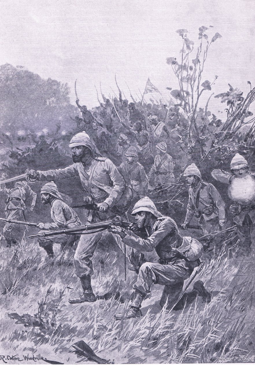 Avancée des forces britanniques dans la campagne Ashanti de 1873, illustration de British Battles on Land and Sea, 1915 - Richard Caton Woodville junior
