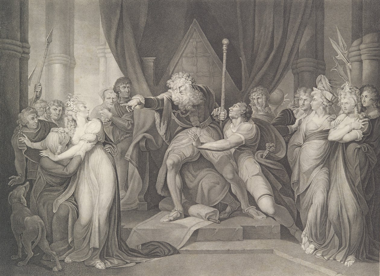 Le roi Lear chassant sa fille Cordelia, Shakespeare, première publication 1792, réédité 1852 - Richard Earlom
