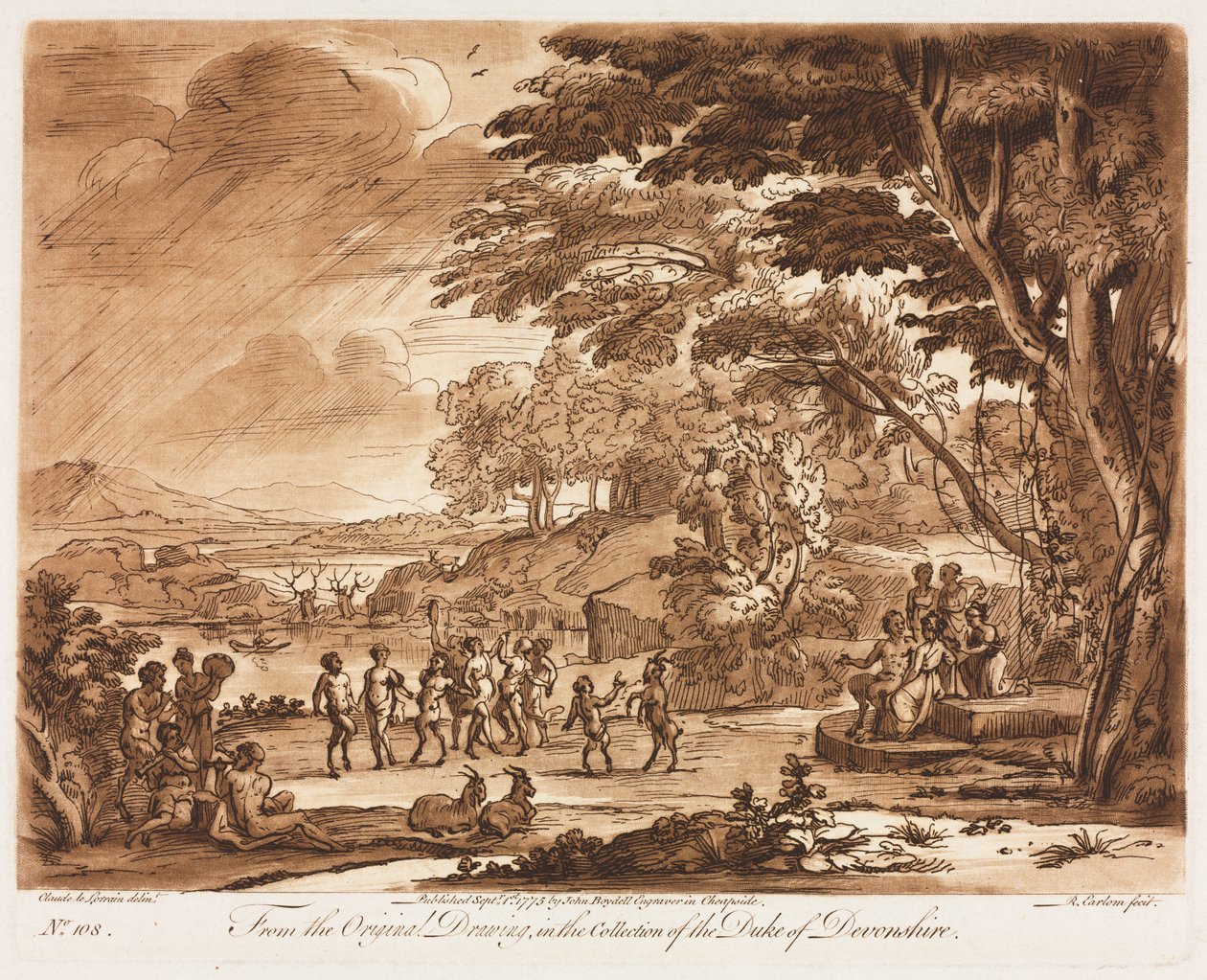 Liber Veritatis : No. 108, Paysage avec Satyres et Nymphes Dansant - Richard Earlom