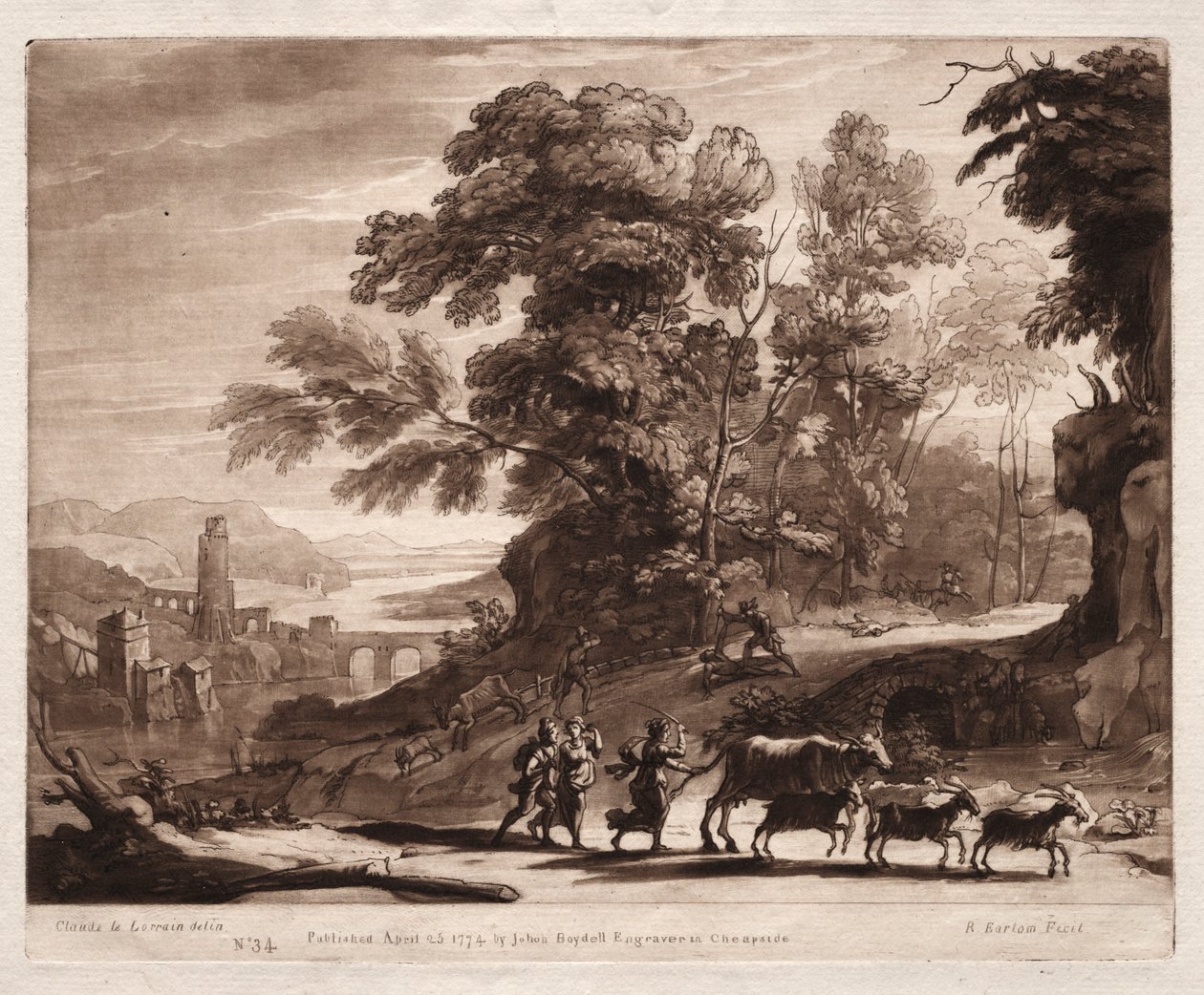 Liber Veritatis : No. 34, Paysans avec du bétail attaqués par des bandits, 1774 - Richard Earlom
