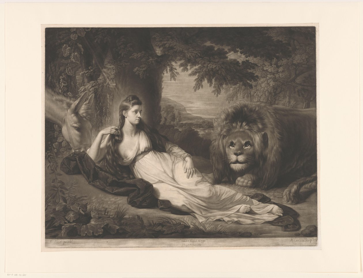 Portrait de Mary Lawrence avec un lion dans un paysage - Richard Earlom