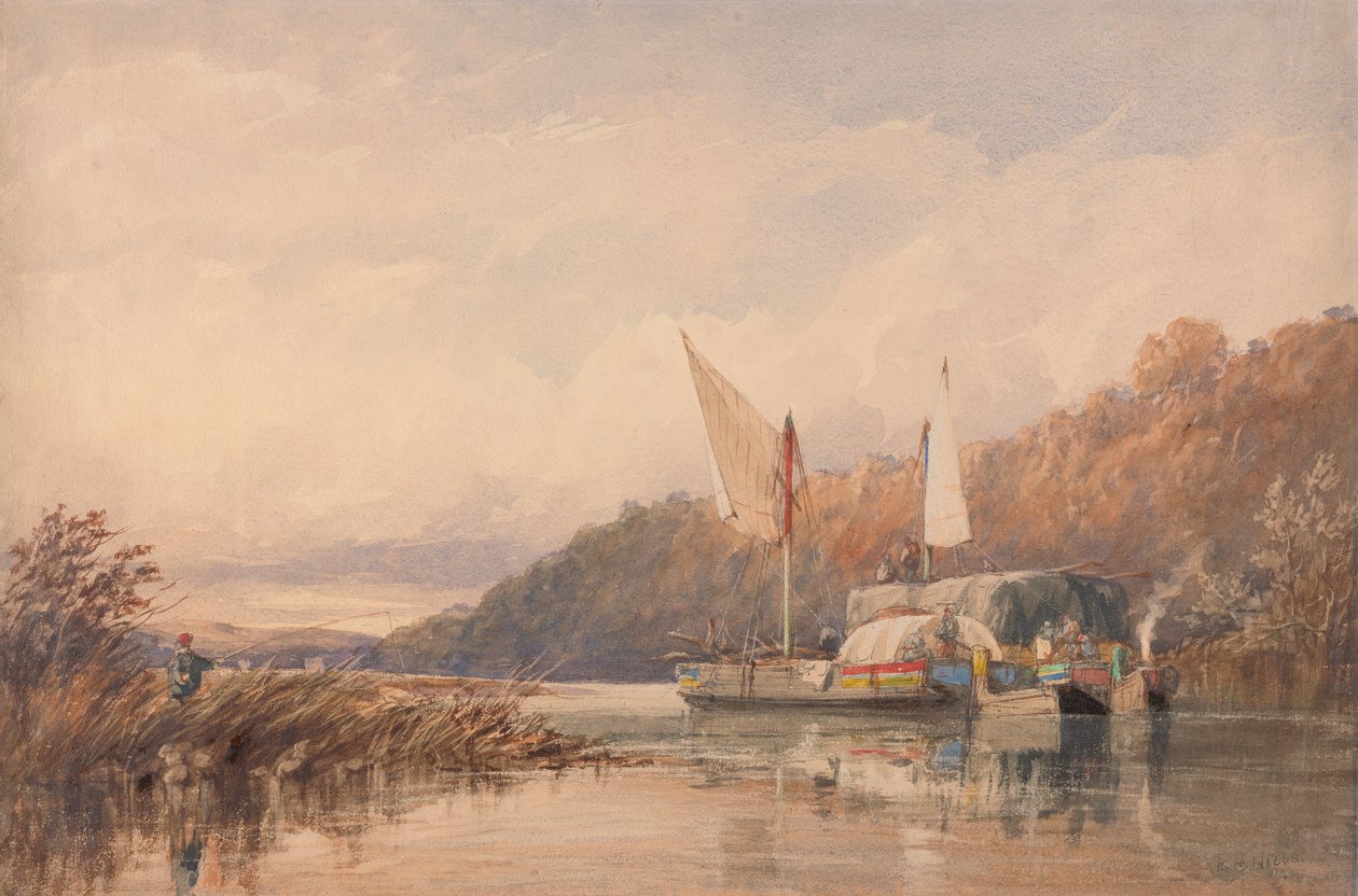 Barges de foin et de bois sur le Conway - Richard Henry Nibbs