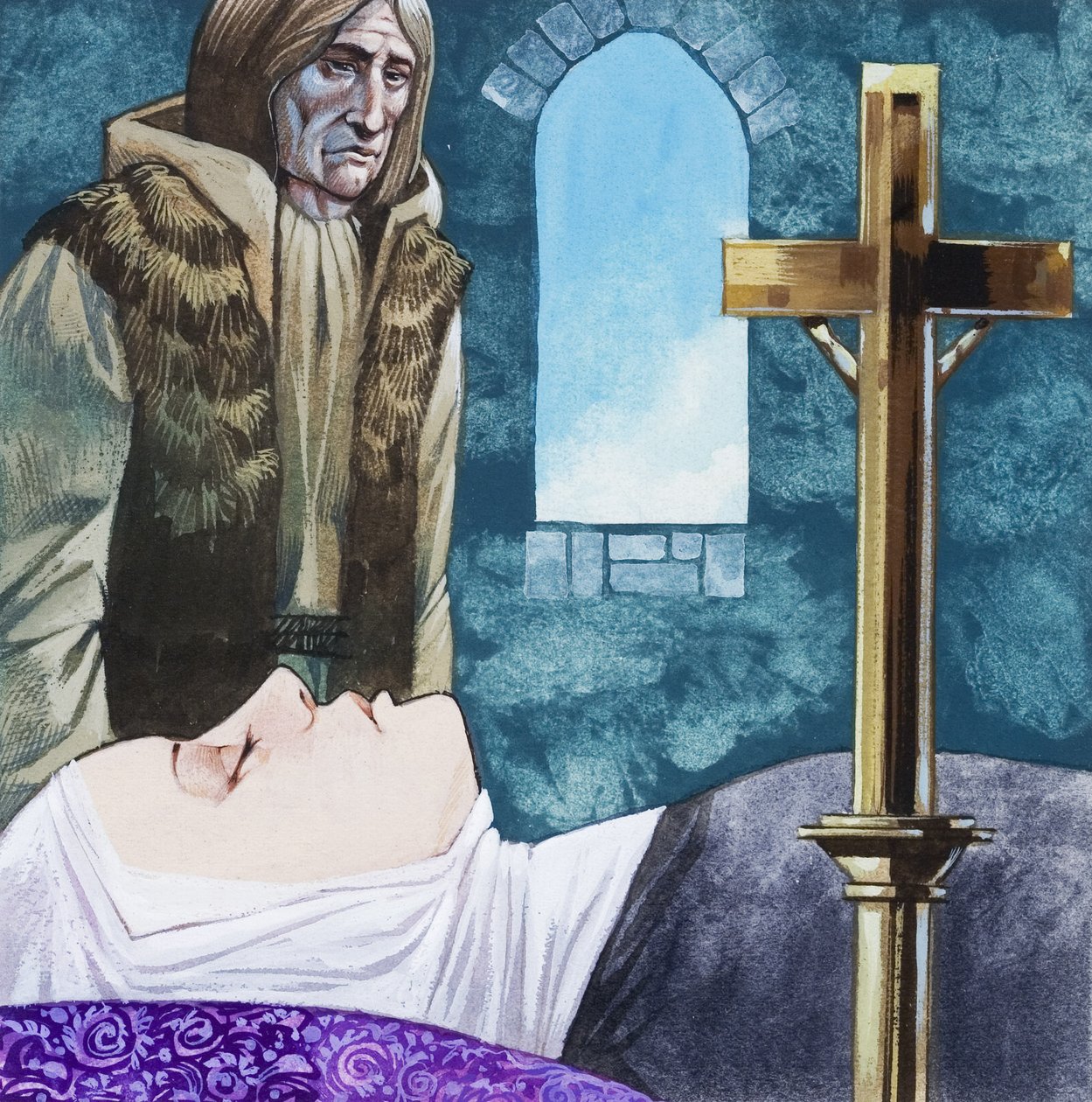 Sir Lancelot arrive au couvent et découvre que la reine Guinivère est déjà morte. - Richard Hook