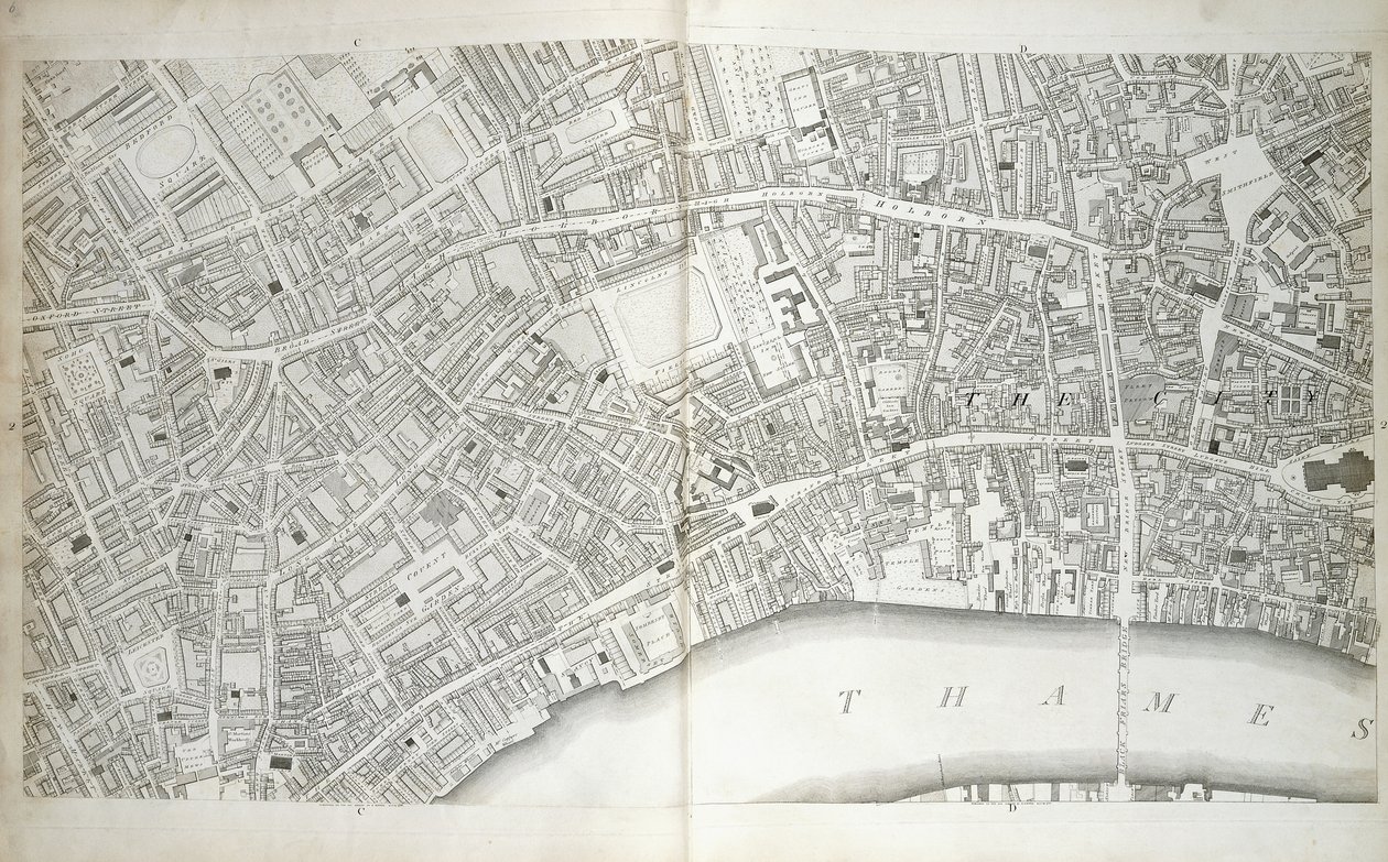 Planche du "Plan des villes de Londres et Westminster, le Borough de Southwark, et les parties adjacentes", c.1792-1799 - Richard Horwood