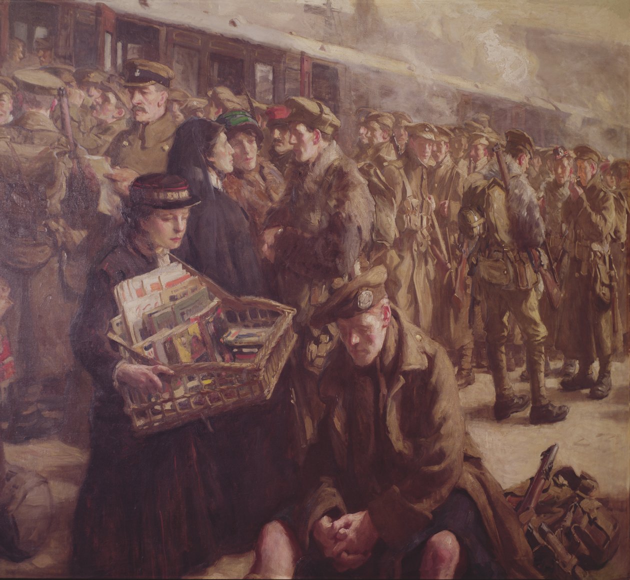 Retour au front : Victoria Railway Station 1917 (huile sur toile) (détail de 237394) - Richard Jack