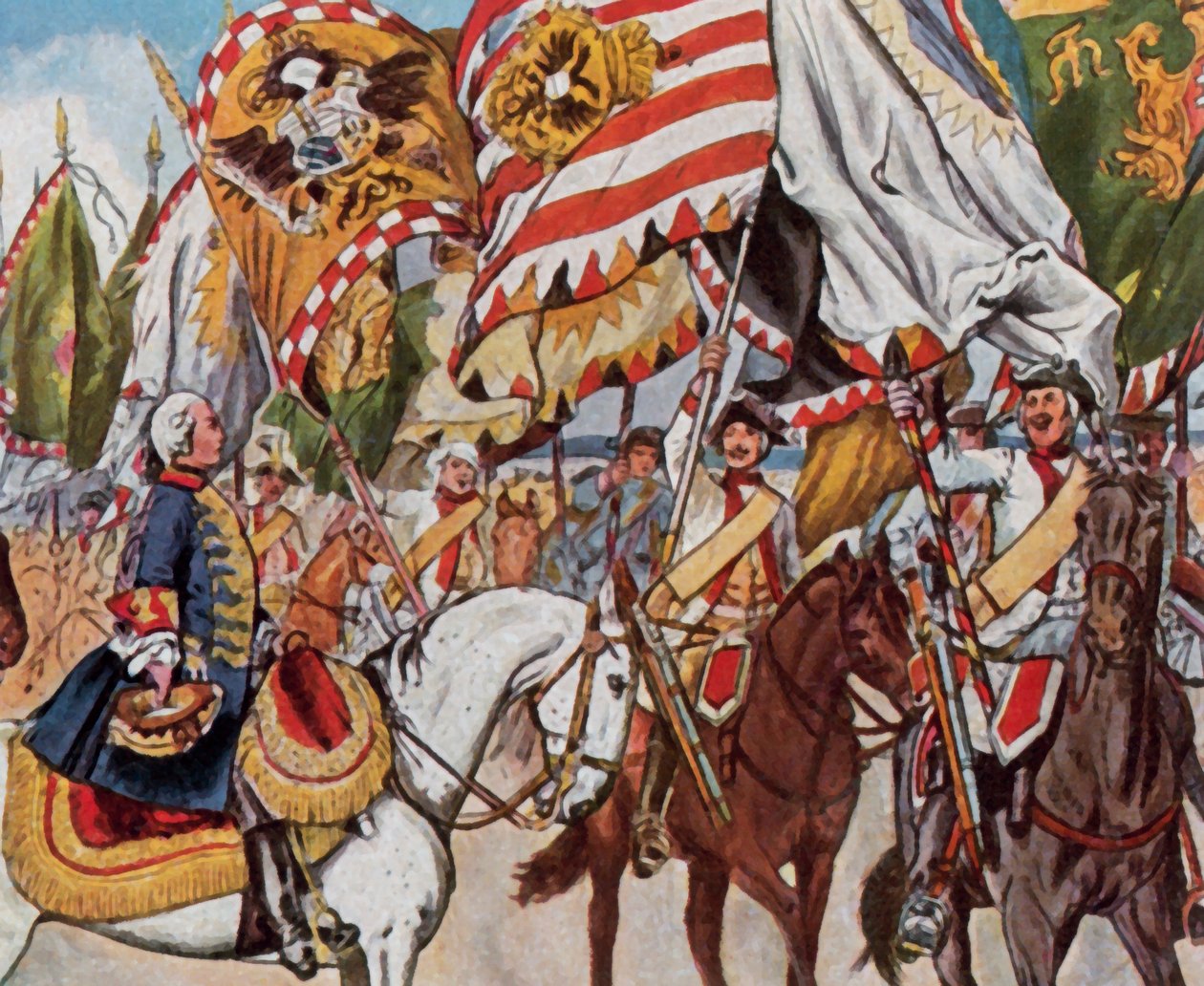 Lors des célébrations de la victoire de Hohenfriedberg. 4 juin 1745 (lithographie couleur améliorée) - Richard Knotel