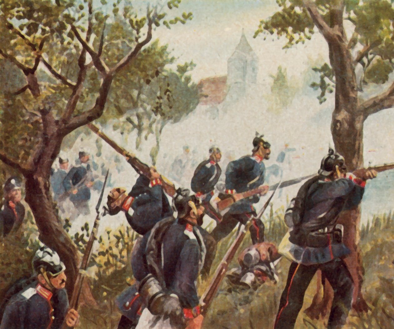 La bataille de Königgrätz, 3 juillet 1866 (lithographie couleur agrandie) - Richard Knotel
