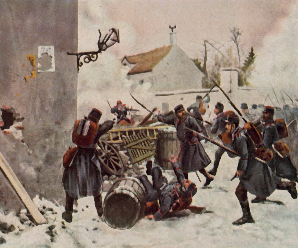 Les Württembergeois à Champigny, 2 décembre 1870 (lithographie couleur améliorée) - Richard Knotel