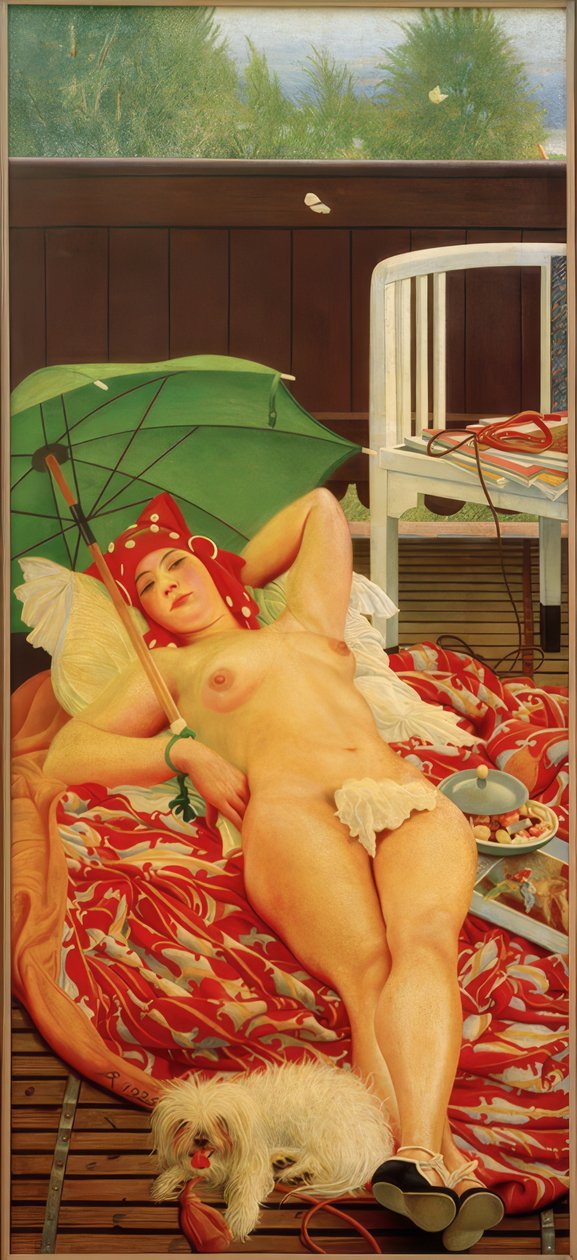 Couché avec parasol vert - Richard Muller