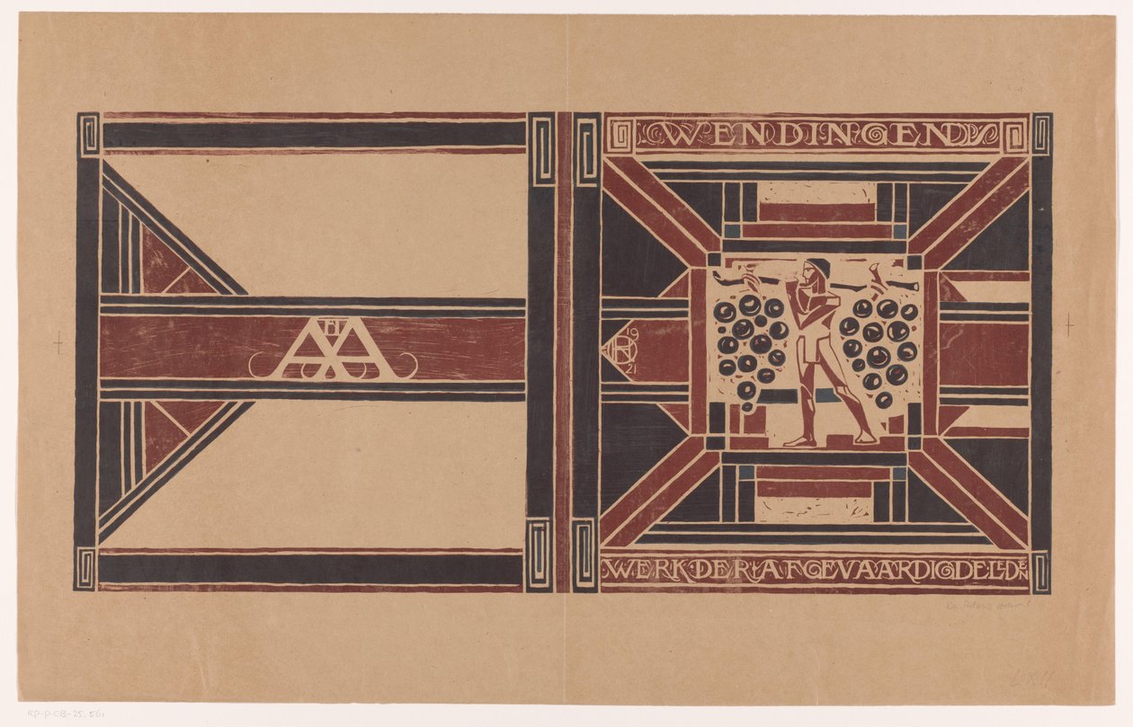 Conception de couverture pour : Wendingen, 1921 - Richard Nicolaüs Roland Holst (signed by artist)