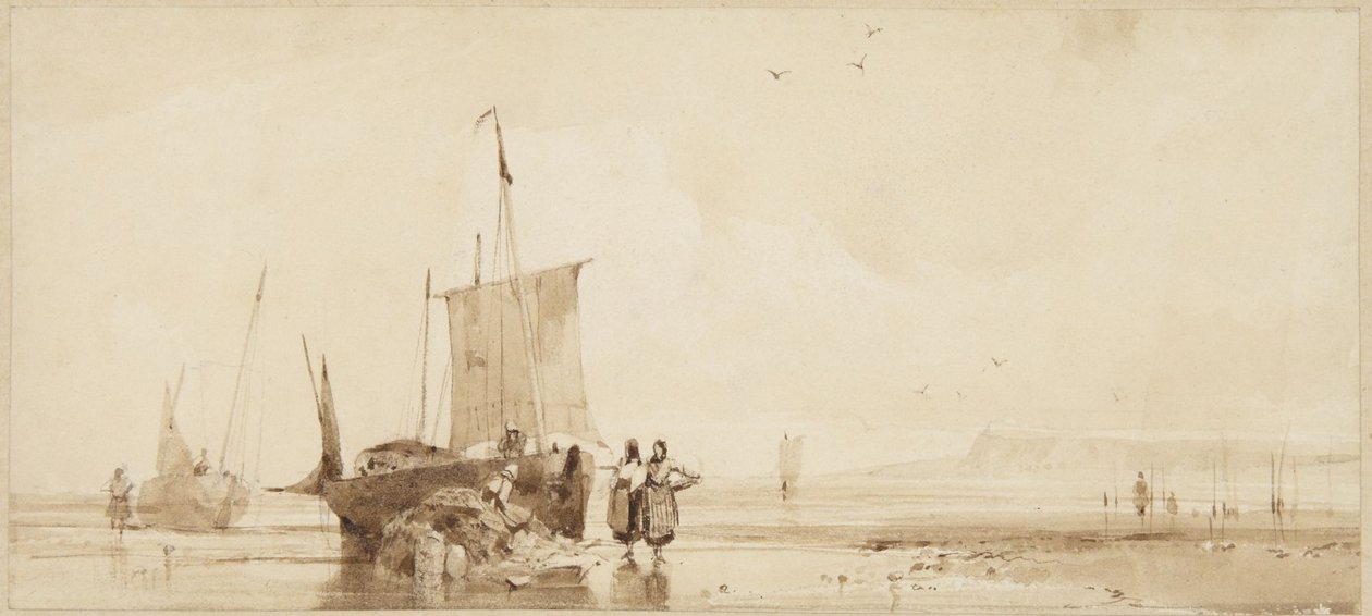 Bateaux de pêche sur les sables de la côte normande - Richard Parkes Bonington
