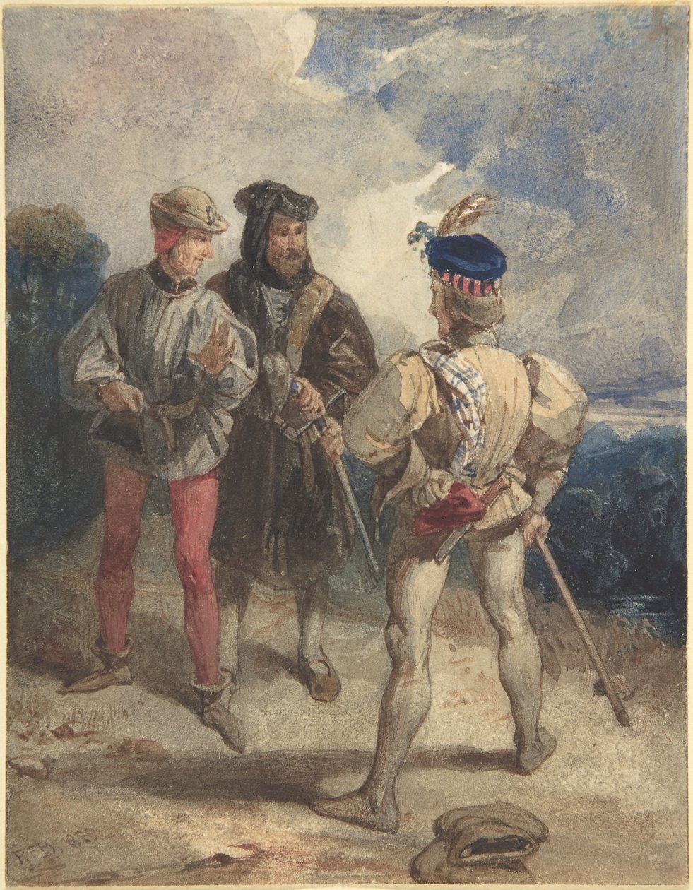 Quentin Durward et Louis XI déguisé (recto) ; Étude de figure masculine (verso) - Richard Parkes Bonington