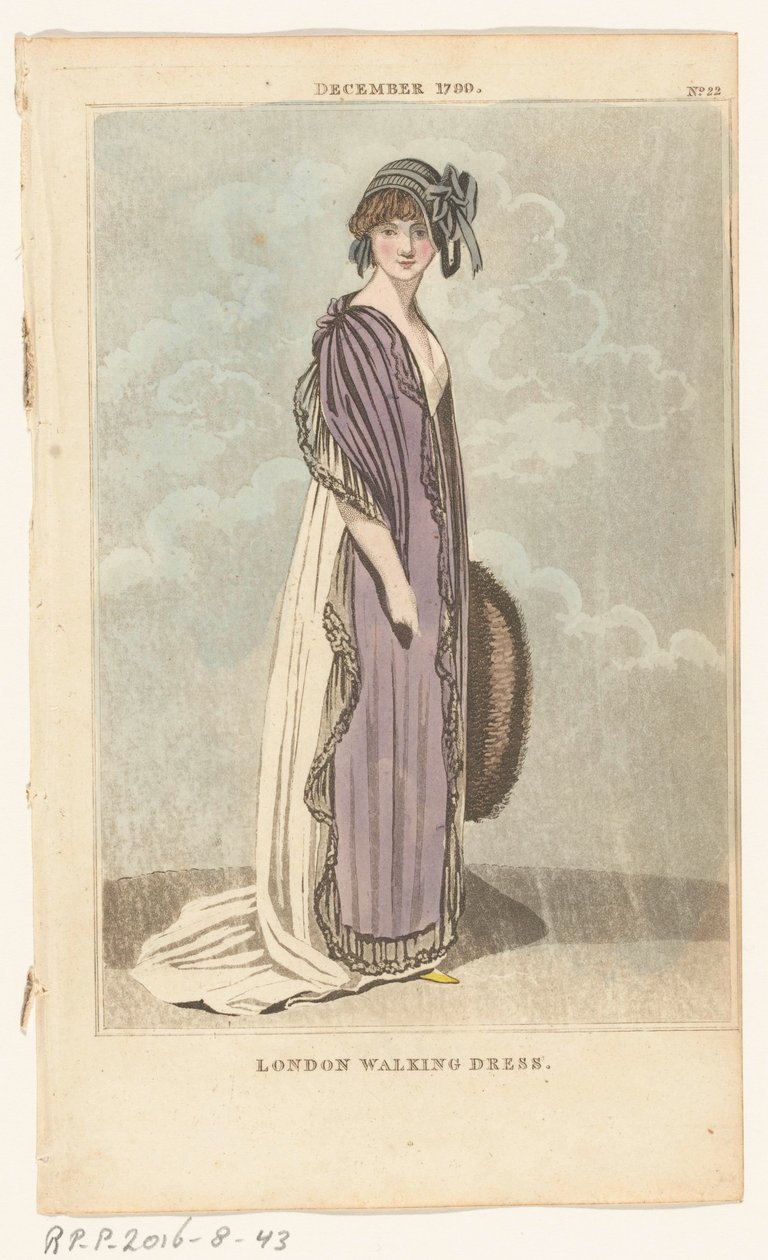 Magazine des modes féminines de Londres et Paris, No.22, décembre 1799. Robe de promenade de Londres - Richard Phillips