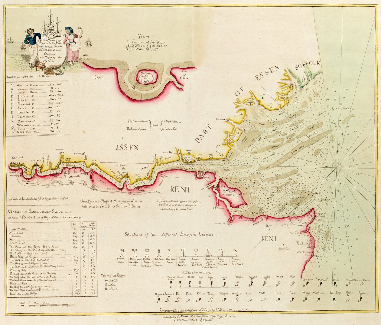 Carte de la Tamise de Londres à la Nore, Margate et les Downs, canaux nord, milieu et sud, d