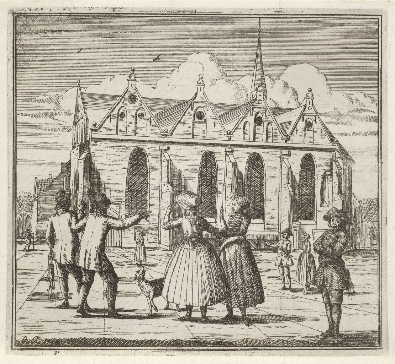 Hommes et femmes sur une place près de la Grande Église de Leeuwarden, L