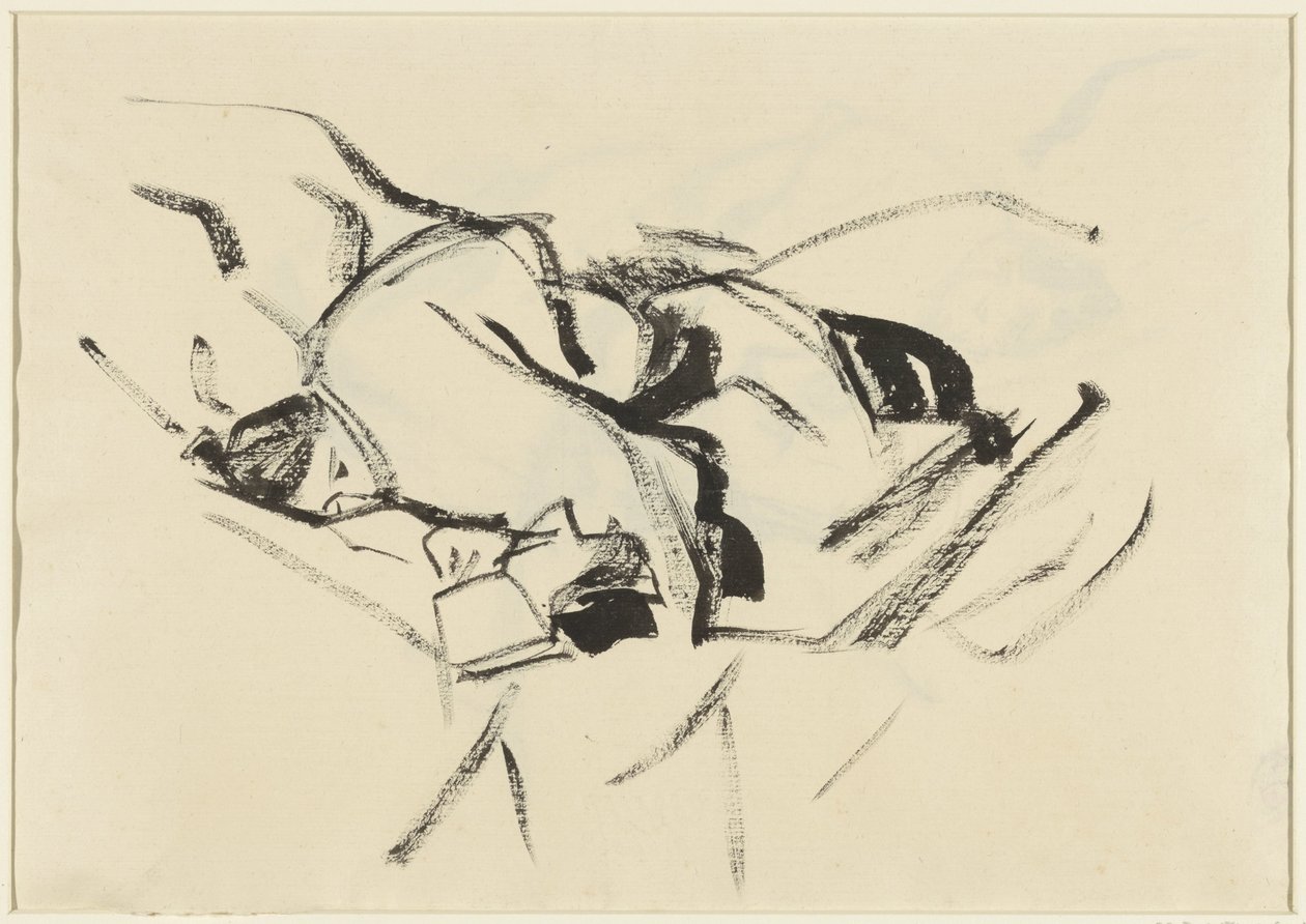 Femme allongée, sur des coussins, avec un livre - Rik Wouters