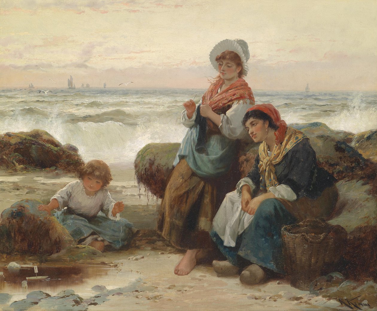 Pêcheuses avec enfant sur la côte - Robert Kemm