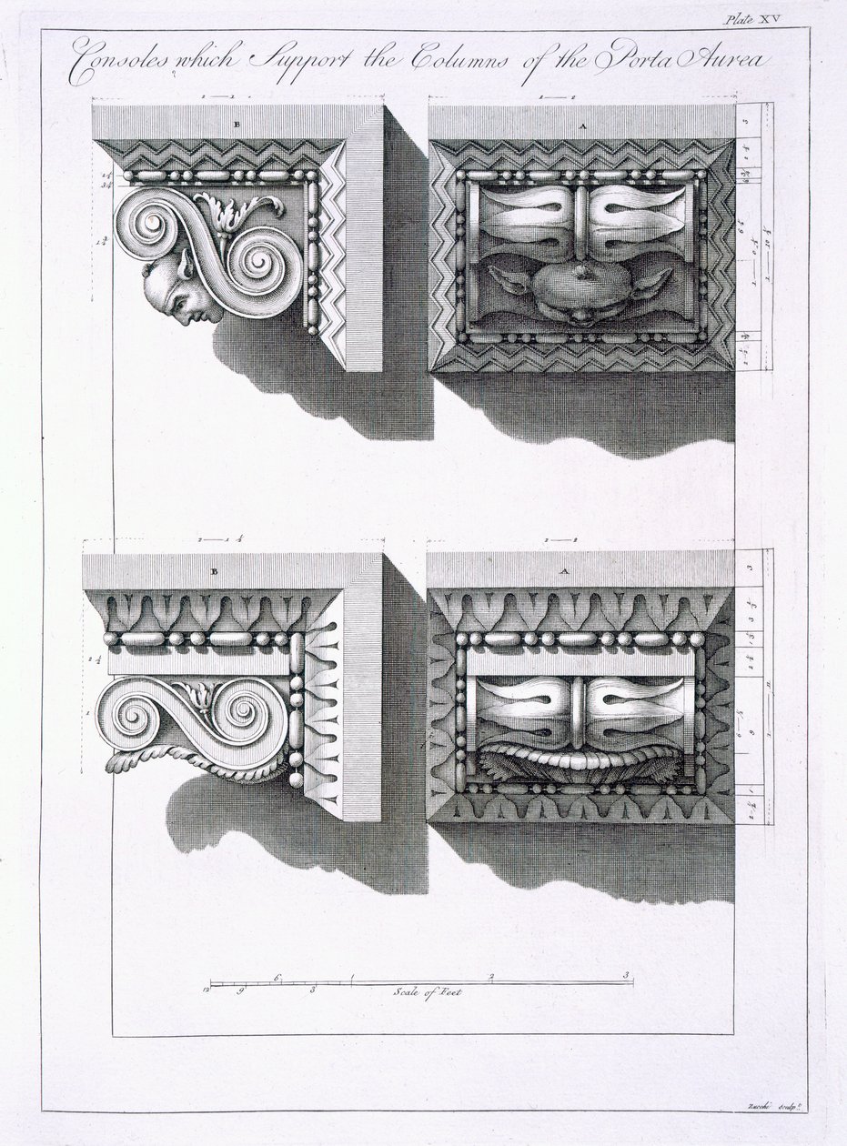 Consoles qui soutiennent les colonnes de la Porta Aurea, de 