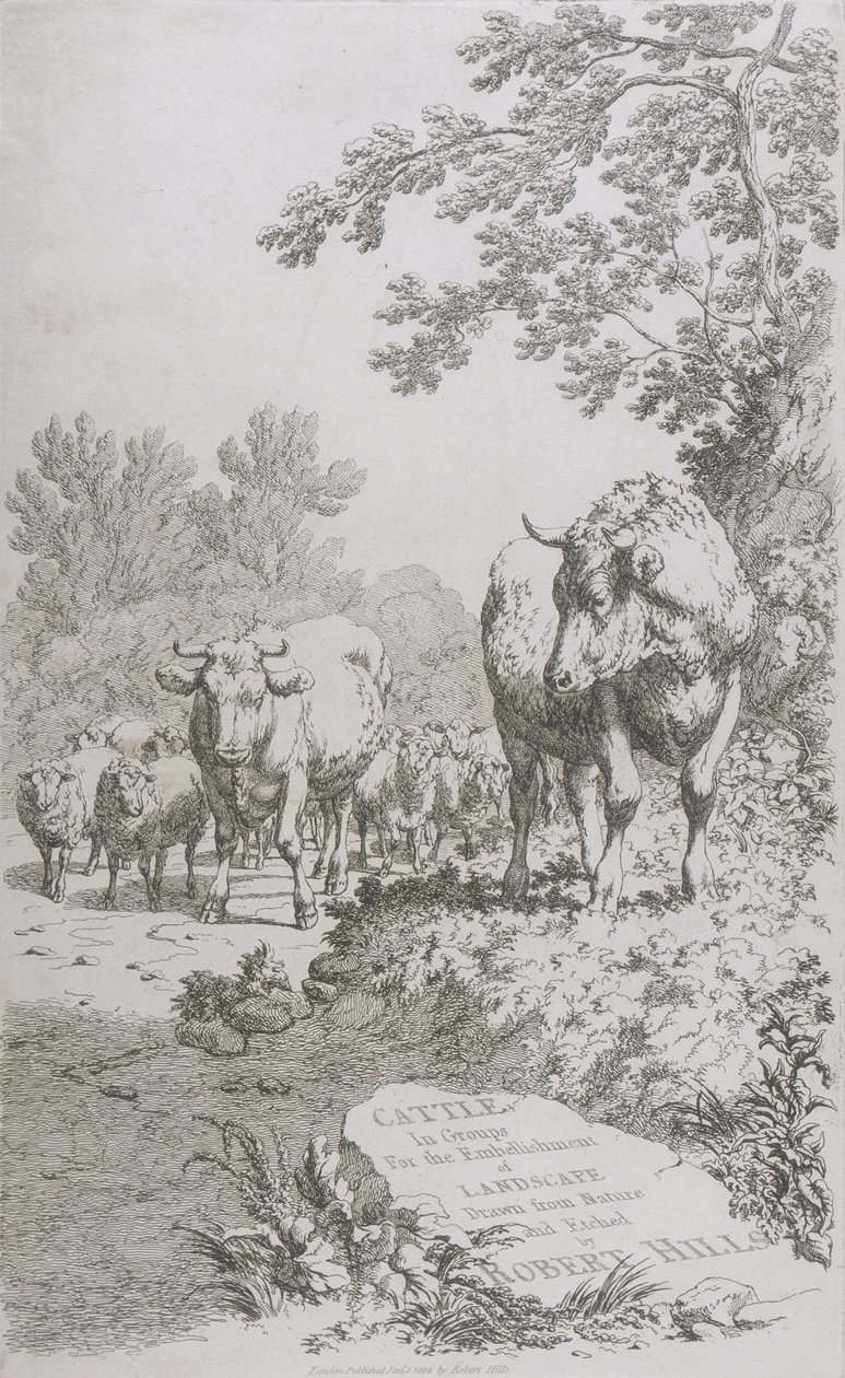 Page de titre pour Cattle in Groups for the embellishment of Landscape..., 1808 - Robert Hills