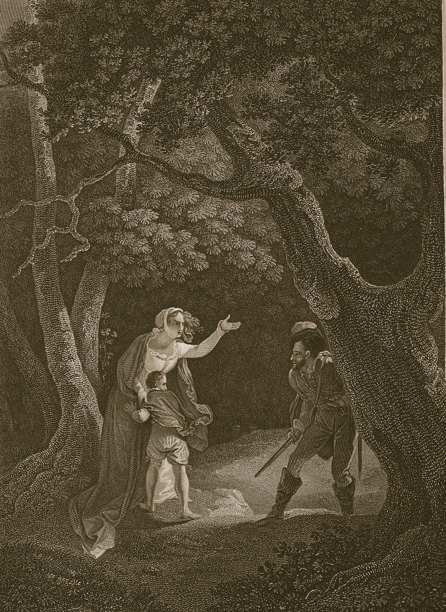La reine Margaret attaquée par le voleur, gravé par J. Landseer, illustration de 